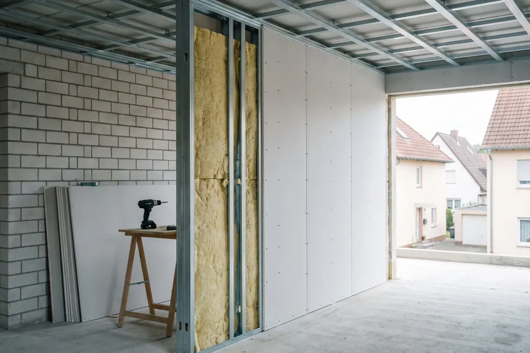 Trockenbau: Metallständerwand mit Dämmung und Gipskarton